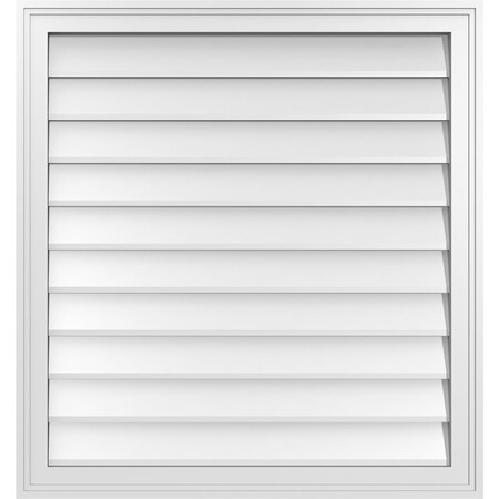 Ekena Millwork Vertical Surface Mount PVC Gable Vnt: Non-Functional, w/2"W x 1-1/2"H, Brickmould Frame, 30"W x 32"H GVPVE30X3202SN